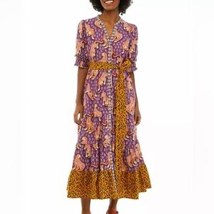 Printfresh Purple and Gold Paisley Midi Dress